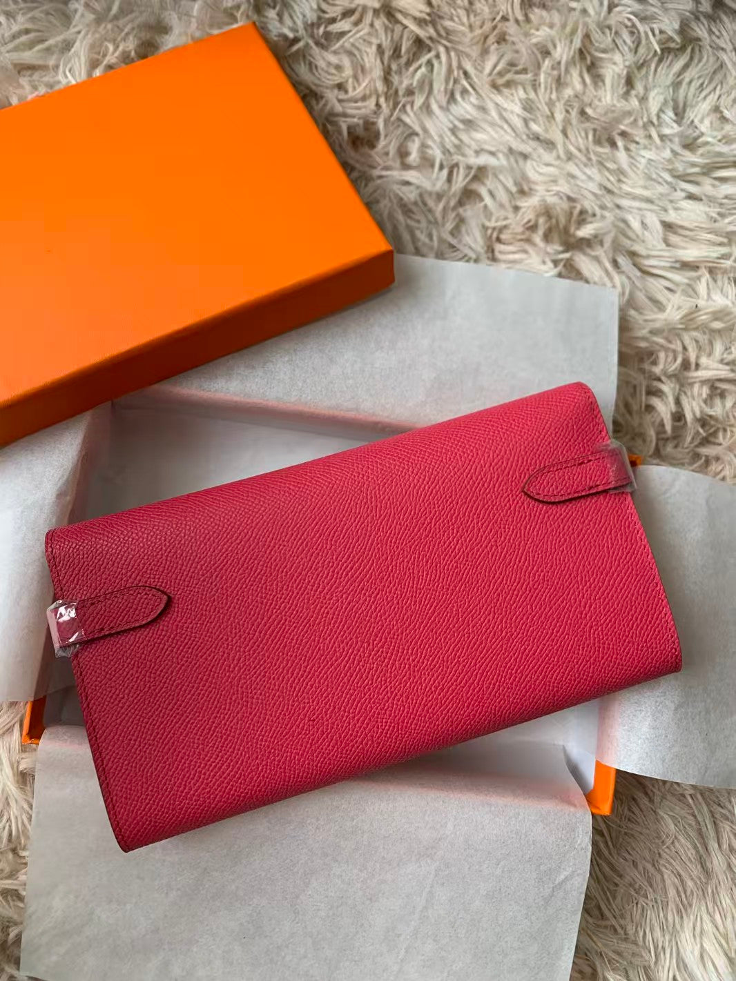 kelly to go wallet 20.5 pinkish-red epsom silver hardware