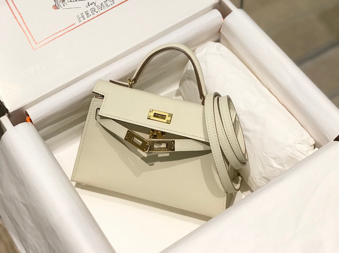 HM KELLY MINI 20 WHITE EPSOM GOLD HARDWARE 759206