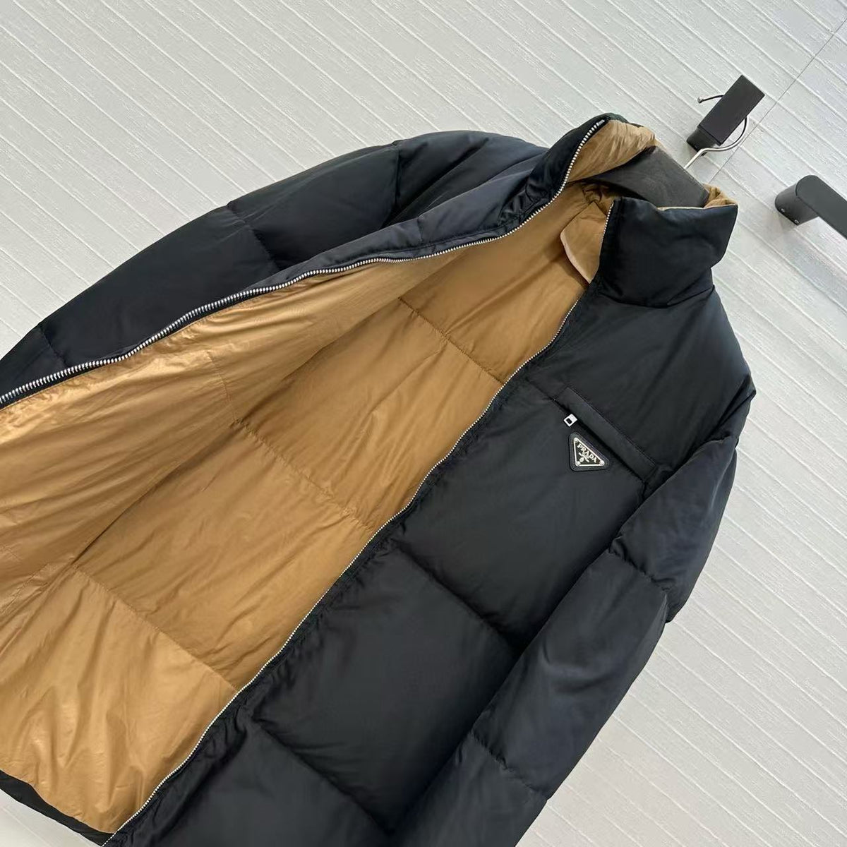 Prada Belted Puffer Jacket Black Recycled Polyamide