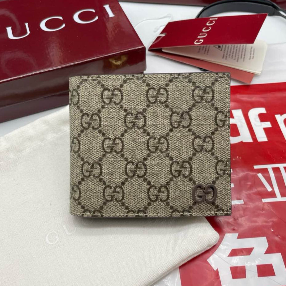 GG Bi-Fold Wallet In Beige Mix Brown Canvas
