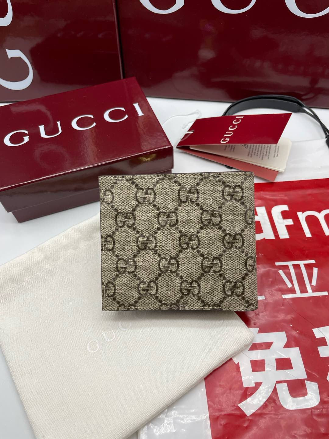 GG Bi-Fold Wallet In Beige Mix Brown Canvas