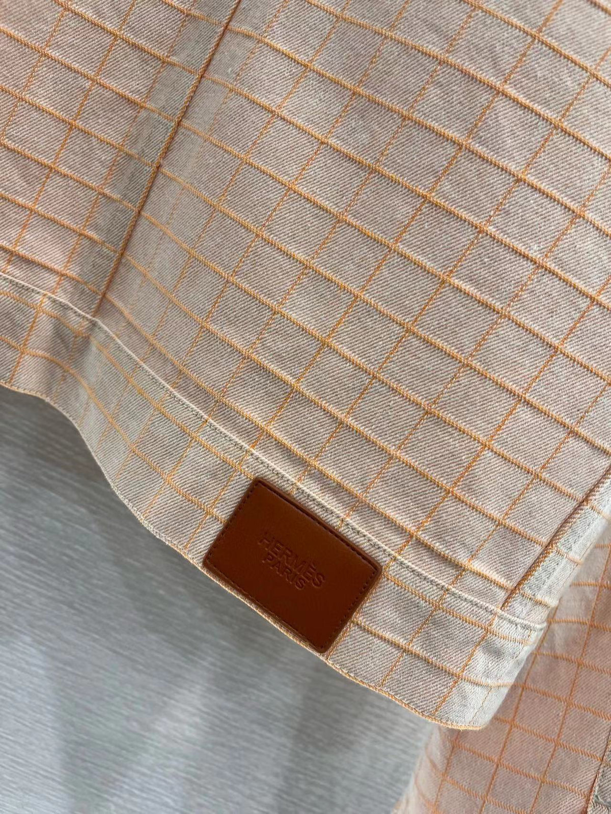 Hermes Plaid Jacket Beige Cotton
