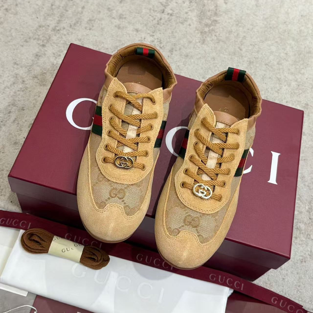 Gucci 25 Sneaker Tan Suede Fabric