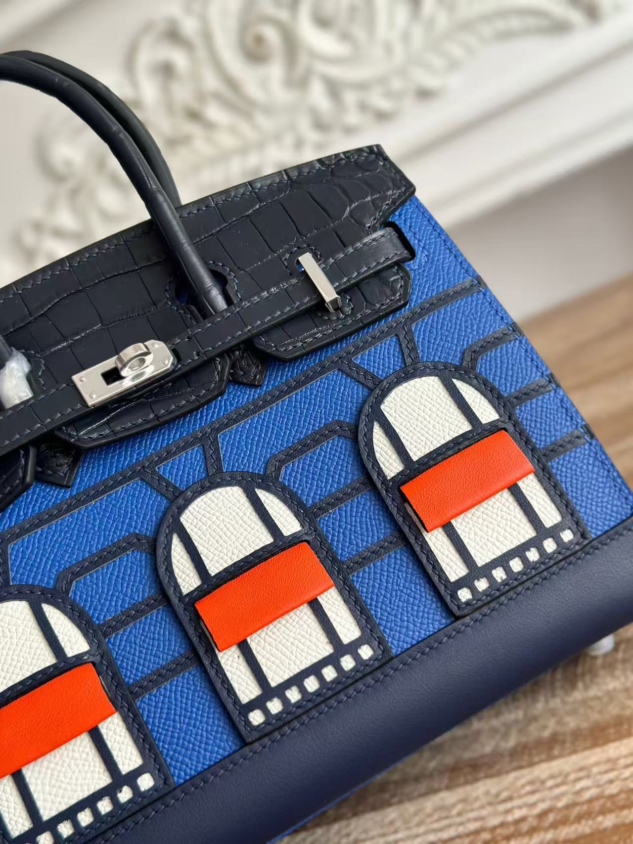 HM Birkin Faubourg 20 Black Blue Espom Alligator Embossed Leather