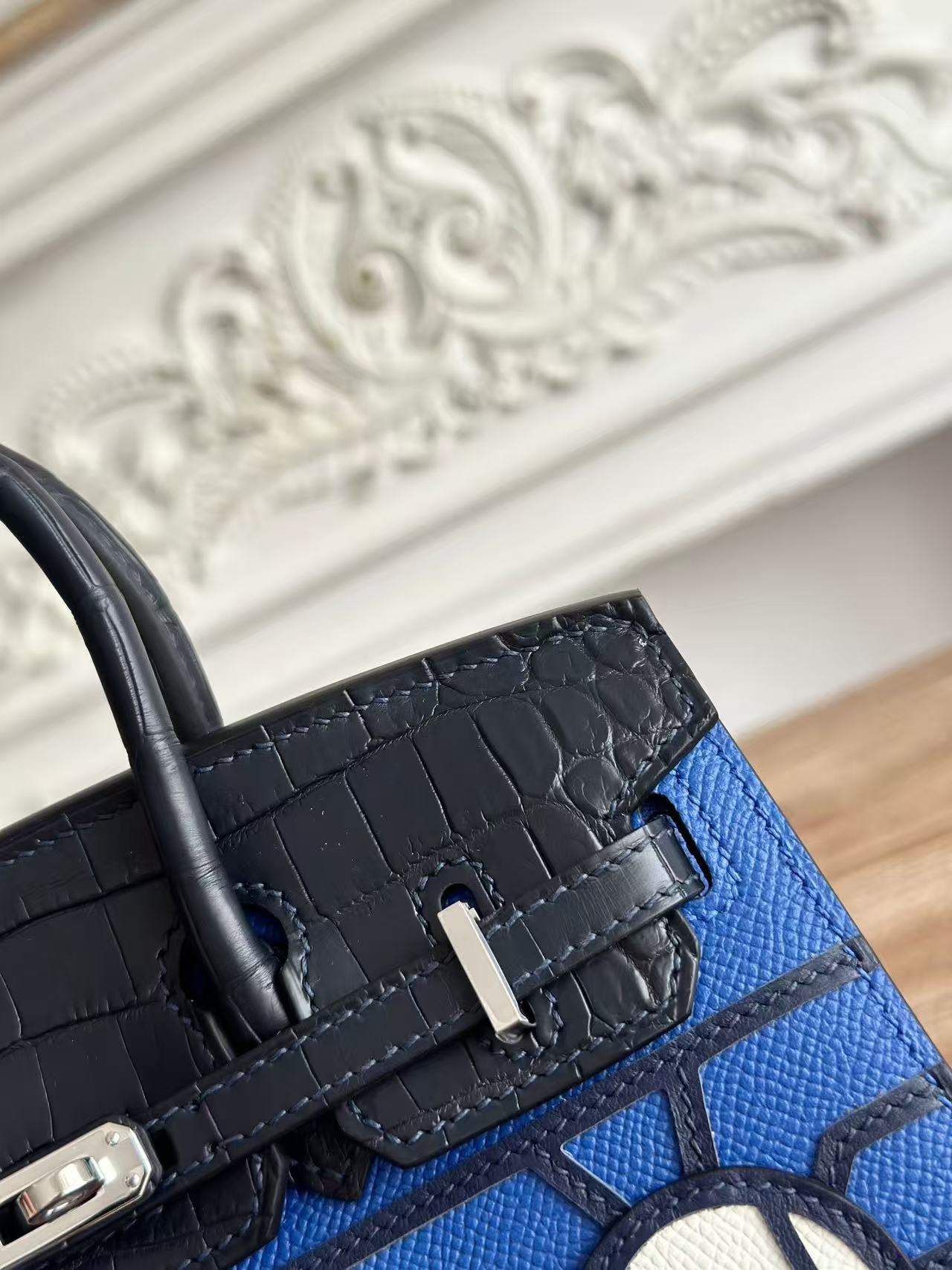 HM Birkin Faubourg 20 Black Blue Espom Alligator Embossed Leather