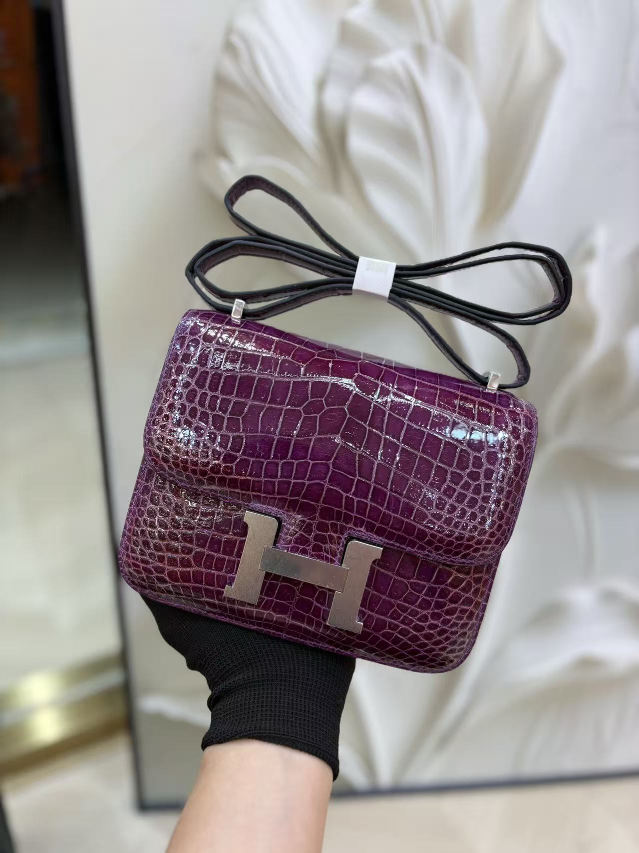 HM Constance Bag 18cm Crocodile Purple Patent Leather (15 days production)