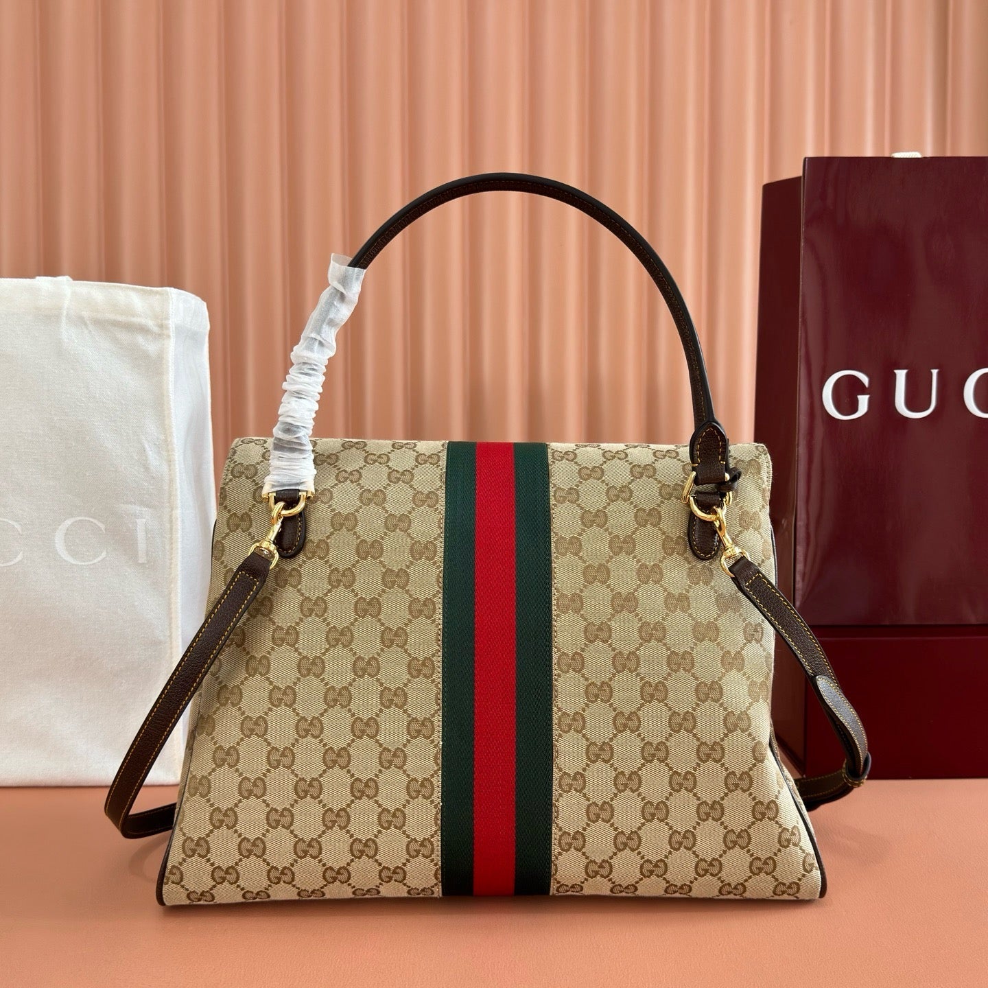 GG Paparazzo Large Top Handle Bag Beige Canvas