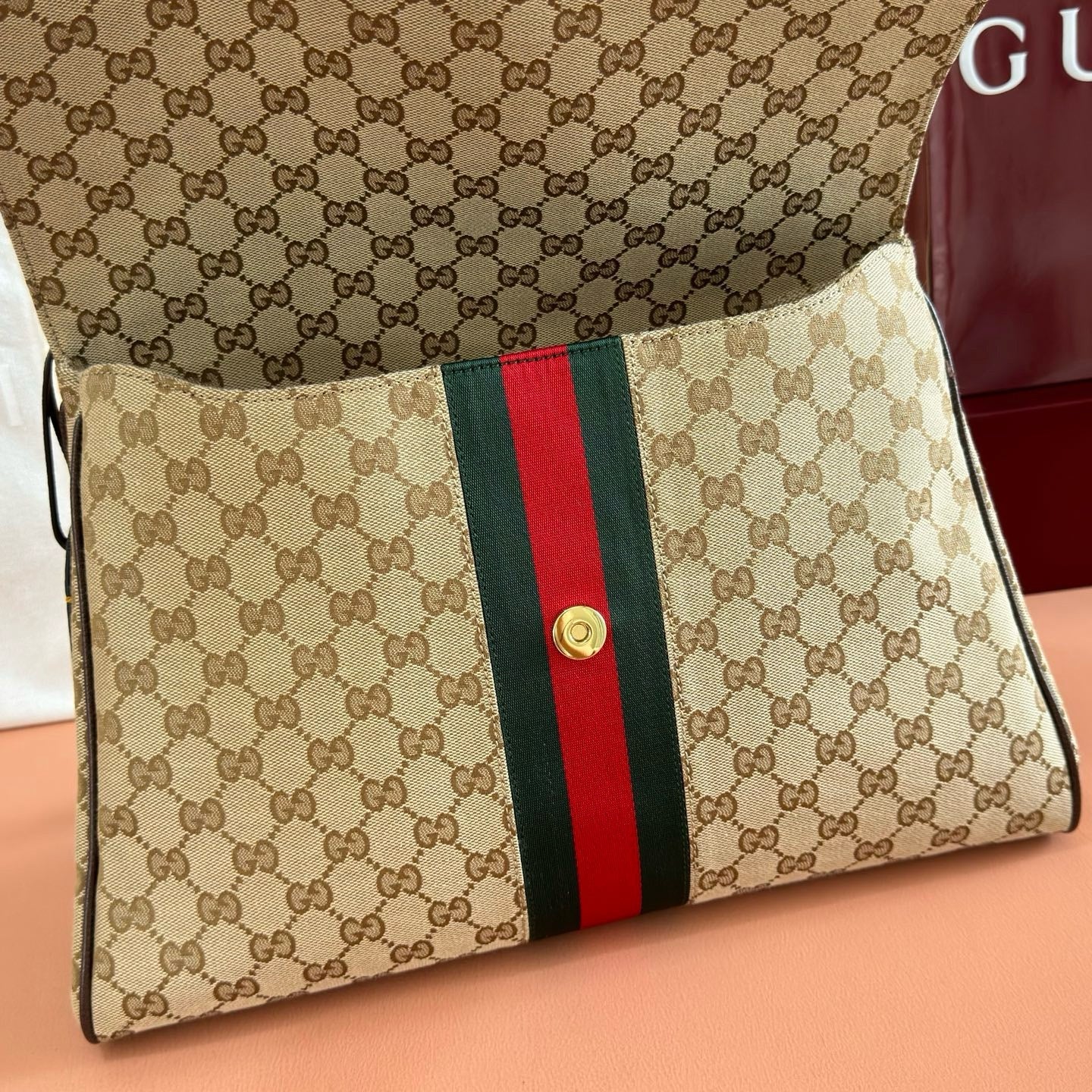 GG Paparazzo Large Top Handle Bag Beige Canvas