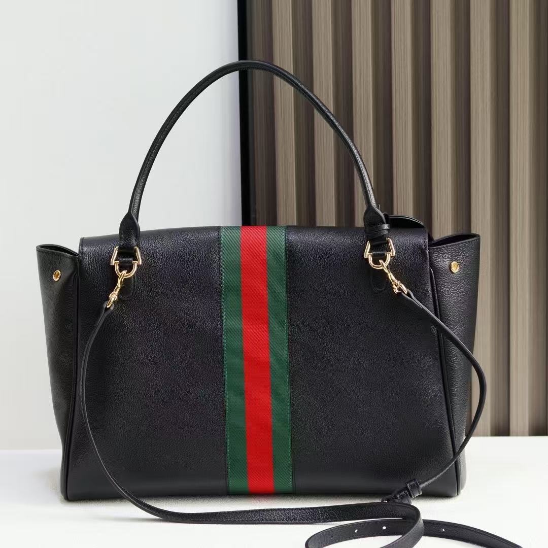 GG Paparazzo Large Top Handle Bag 37cm Black Leather