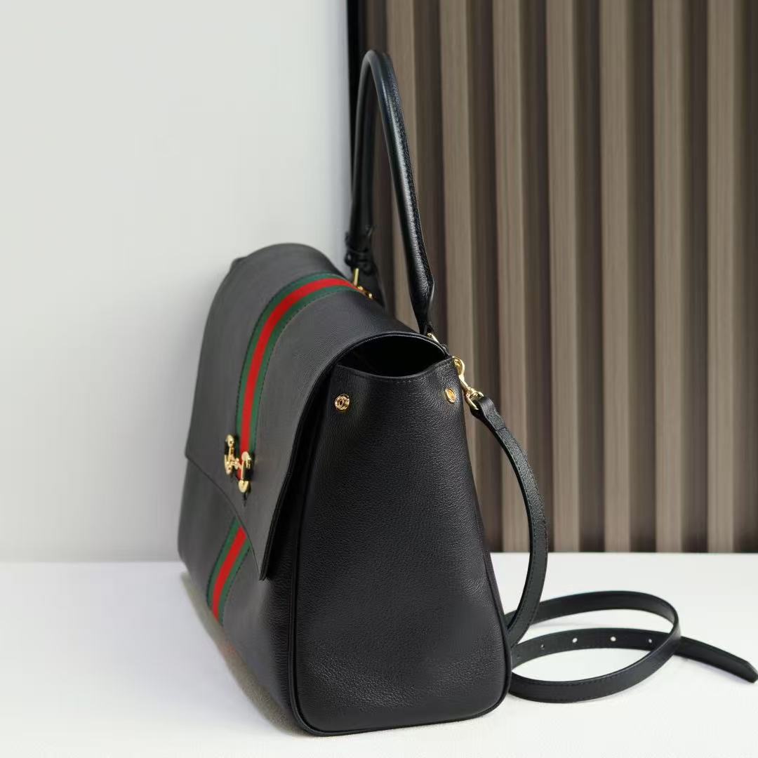 GG Paparazzo Large Top Handle Bag 37cm Black Leather