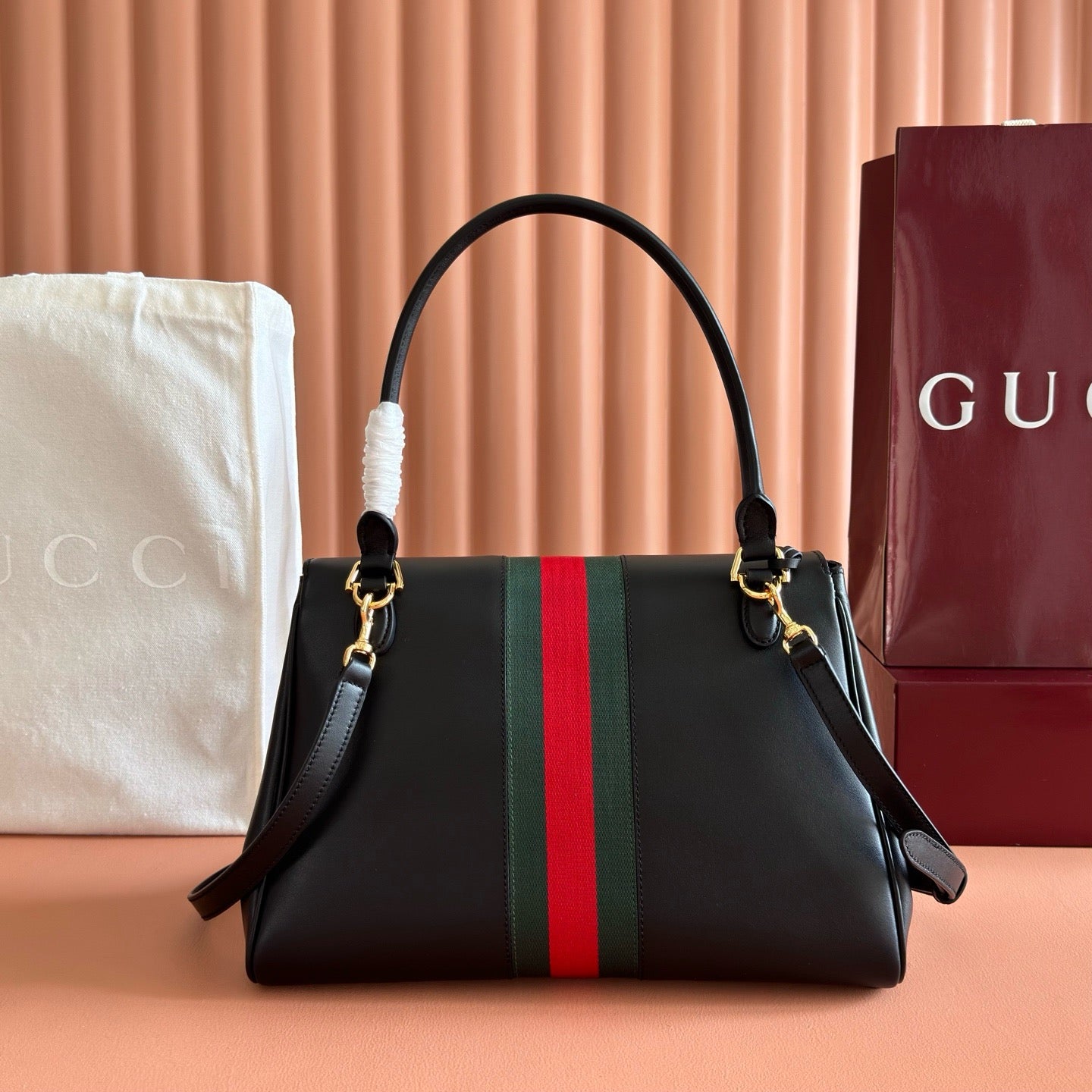 GG Paparazzo Medium Top Handle Bag 32cm Black Leather