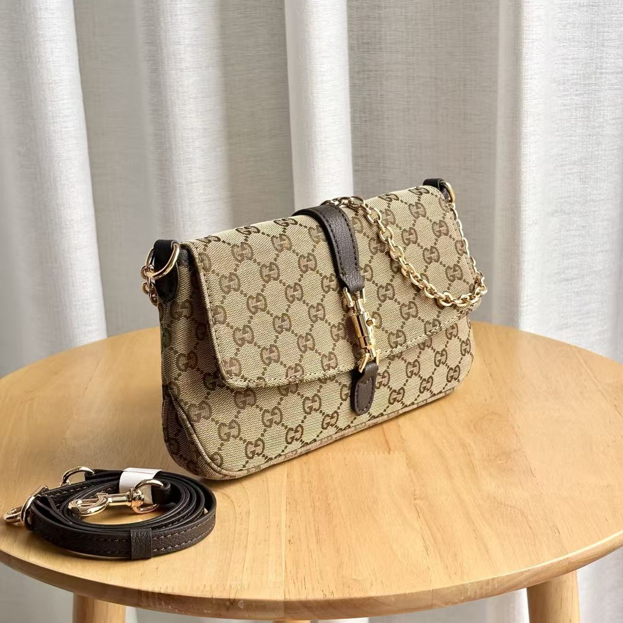 GG Aperitivo Medium Shoulder Bag Beige Brown Canvas