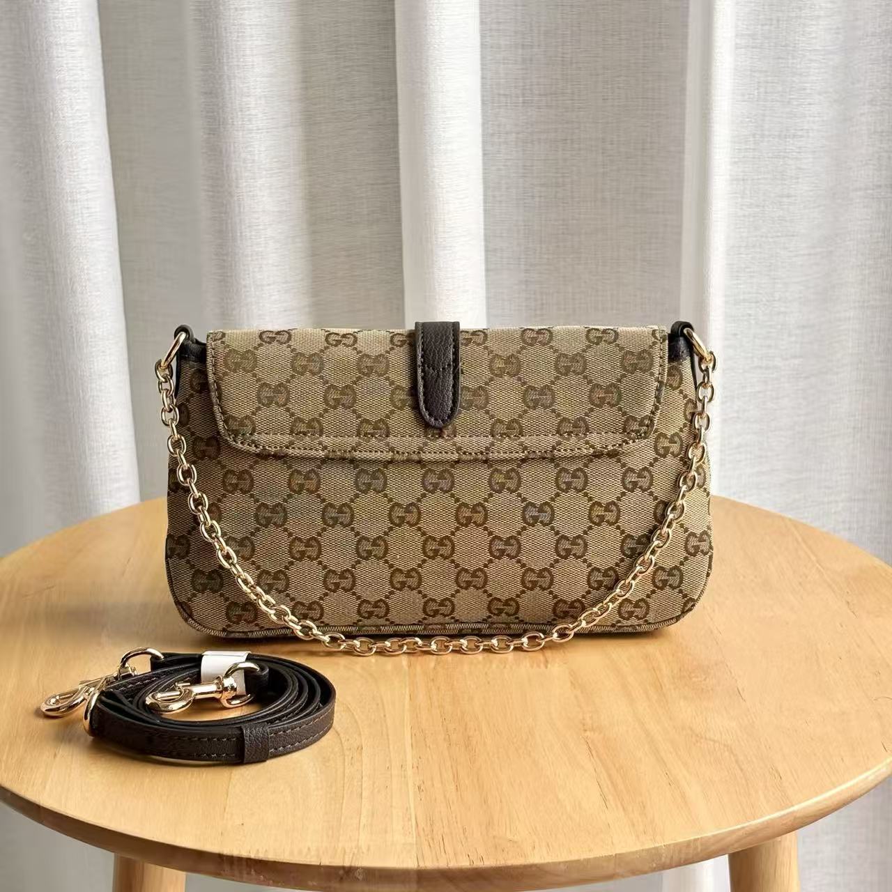 GG Aperitivo Medium Shoulder Bag Beige Brown Canvas