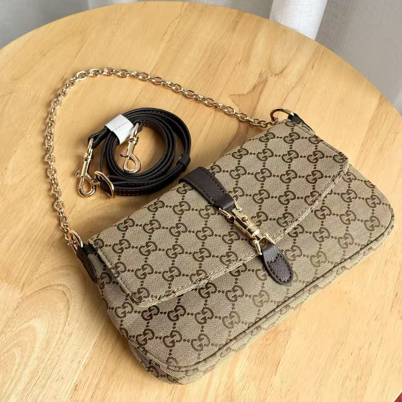 GG Aperitivo Medium Shoulder Bag Beige Brown Canvas