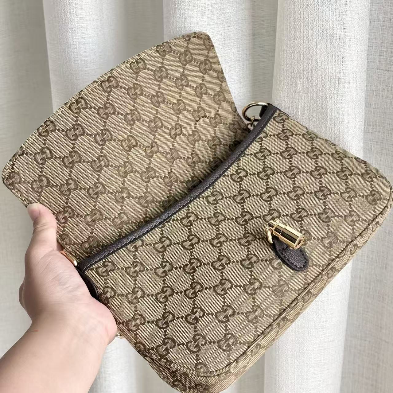GG Aperitivo Medium Shoulder Bag Beige Brown Canvas
