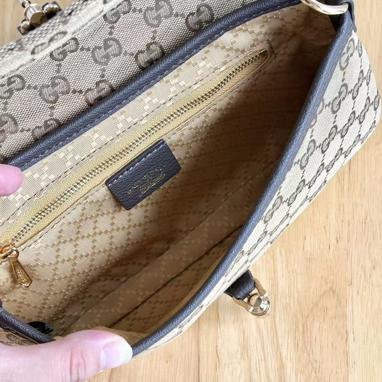 GG Aperitivo Medium Shoulder Bag Beige Brown Canvas