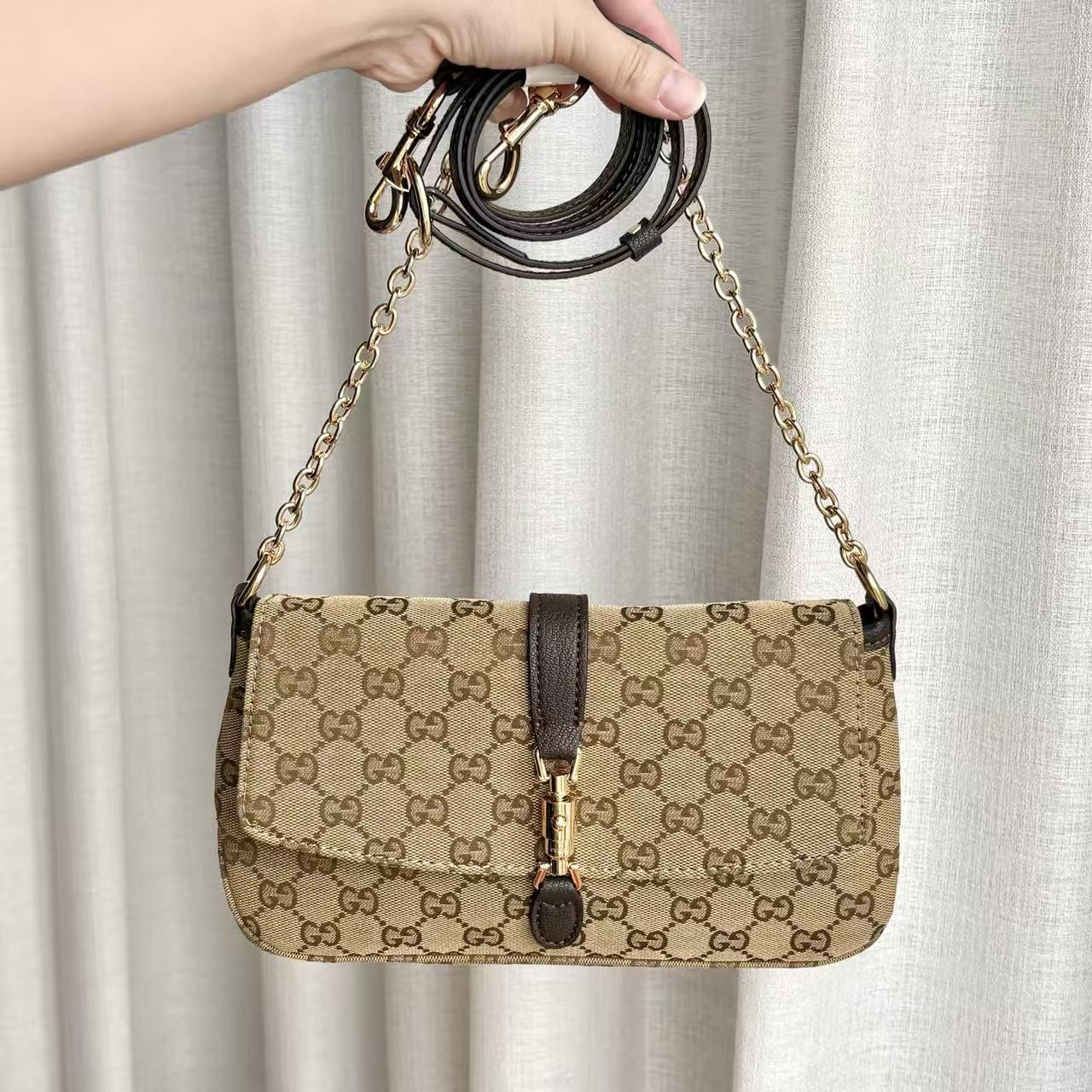 GG Aperitivo Medium Shoulder Bag Beige Brown Canvas