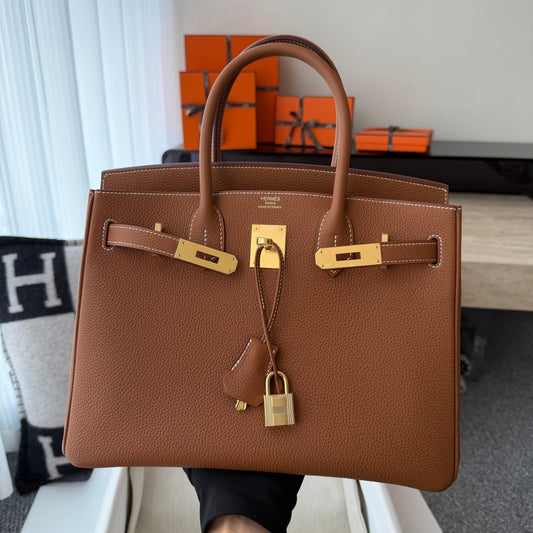 HM BIRKIN 25CM BROWN TOGO LEATHER GOLD HARDWARE (MADE - TO - ORDER)