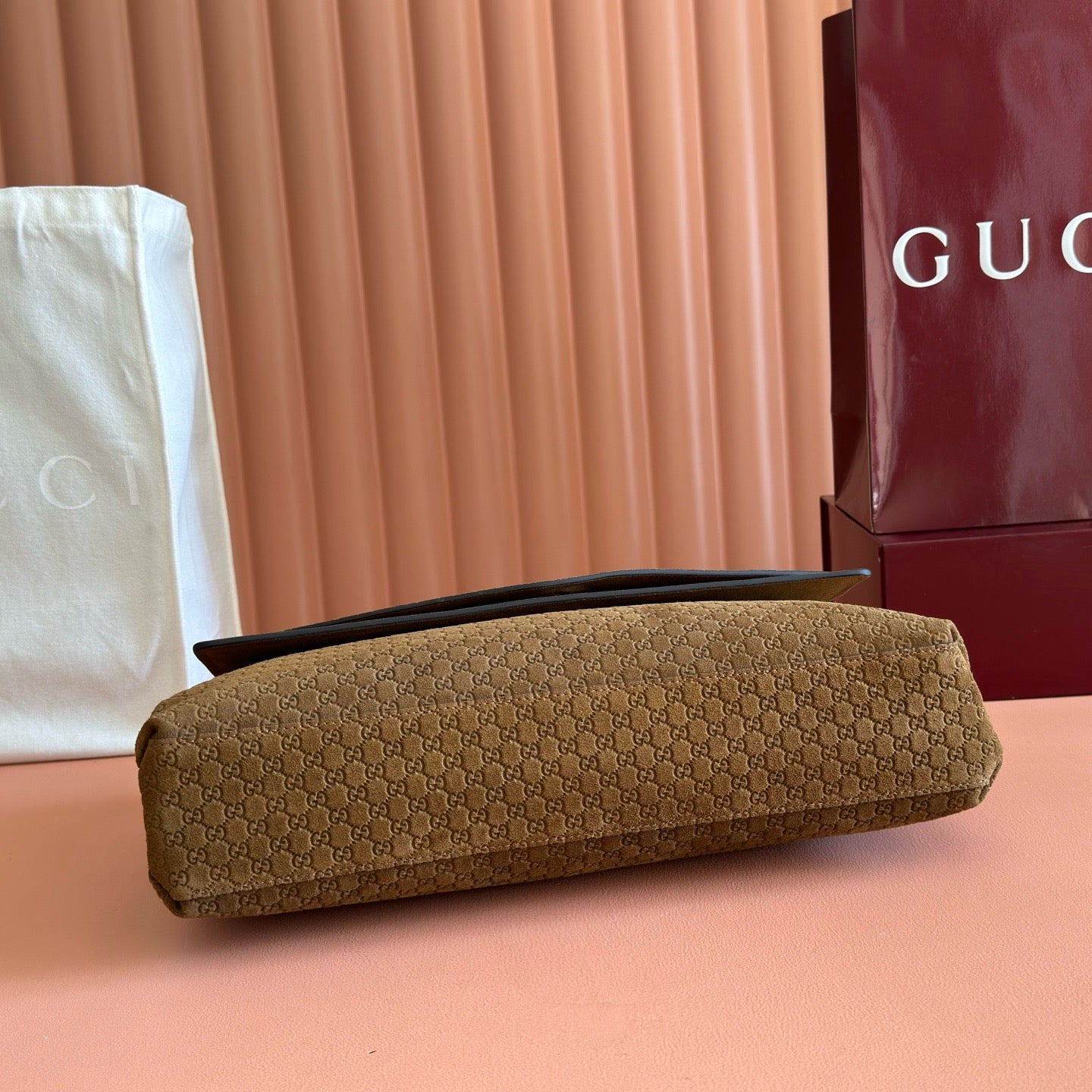 GG Large GG Chain Shoulder Bag Brown Suede