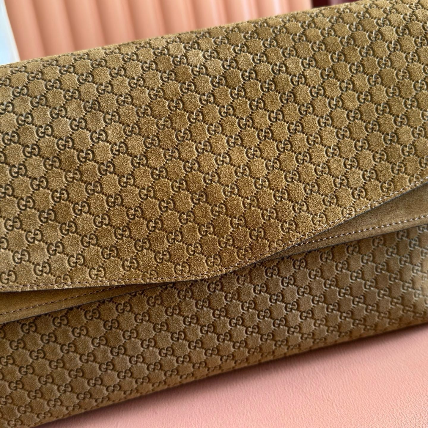 GG Large GG Chain Shoulder Bag Brown Suede