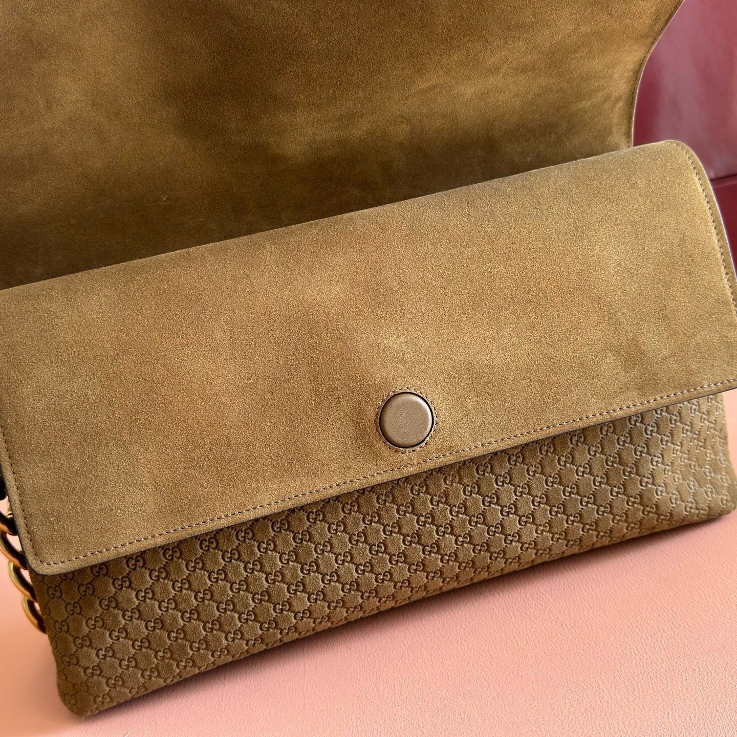 GG Large GG Chain Shoulder Bag Brown Suede