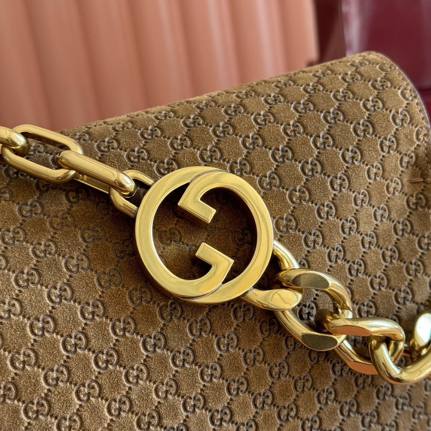 GG Large GG Chain Shoulder Bag Brown Suede