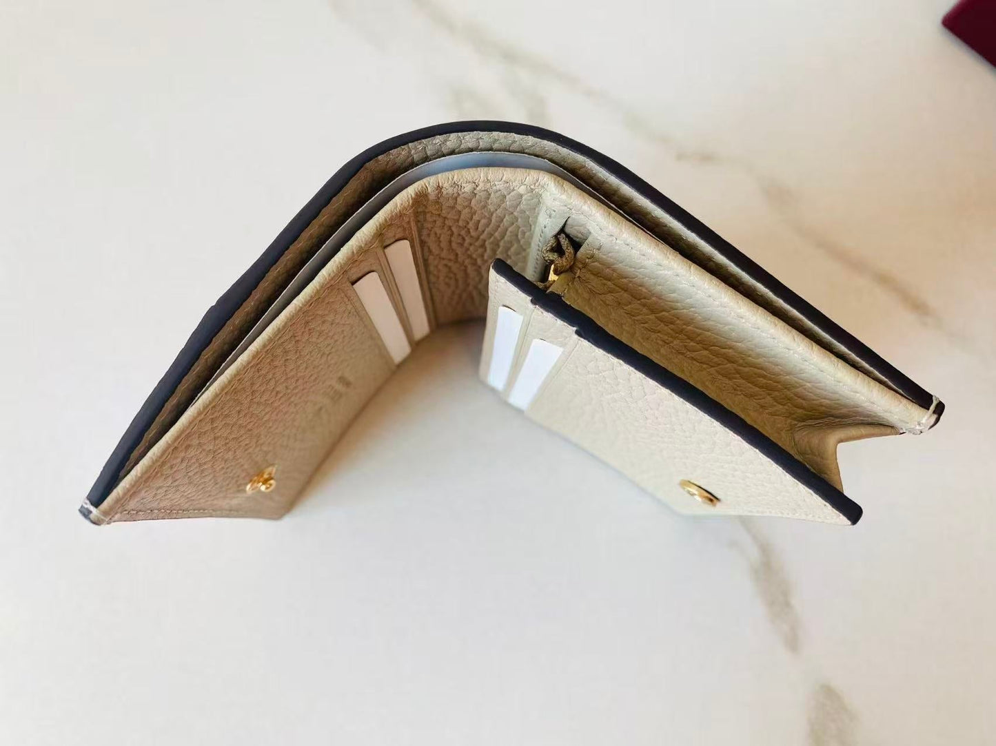 GG Bi-color GG Marmont Small Wallet Beige White CowhideCanvas
