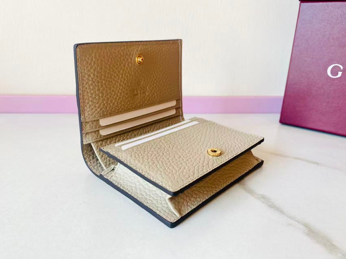 GG Bi-color GG Marmont Small Wallet Beige White CowhideCanvas