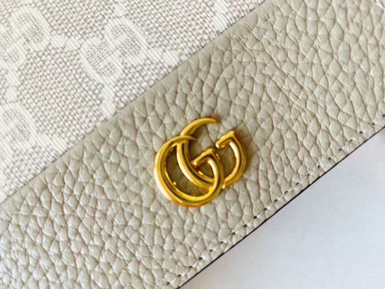 GG Bi-color GG Marmont Small Wallet Beige White CowhideCanvas