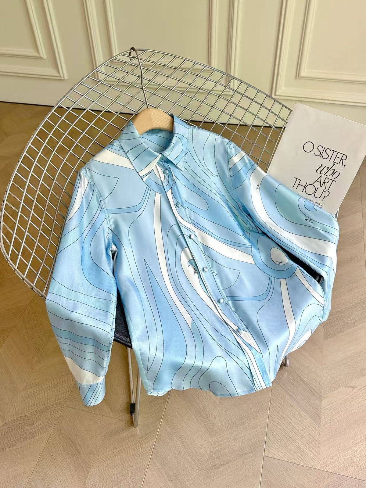 Pucci 26s Marmo-Print Shirt Pant Blue Silk