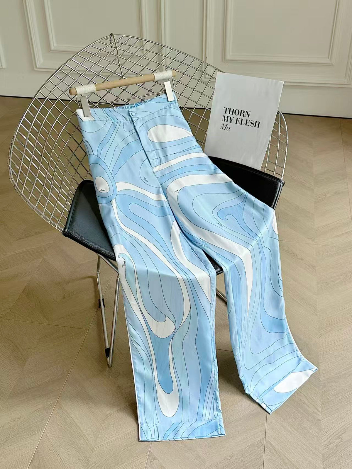 Pucci 26s Marmo-Print Shirt Pant Blue Silk