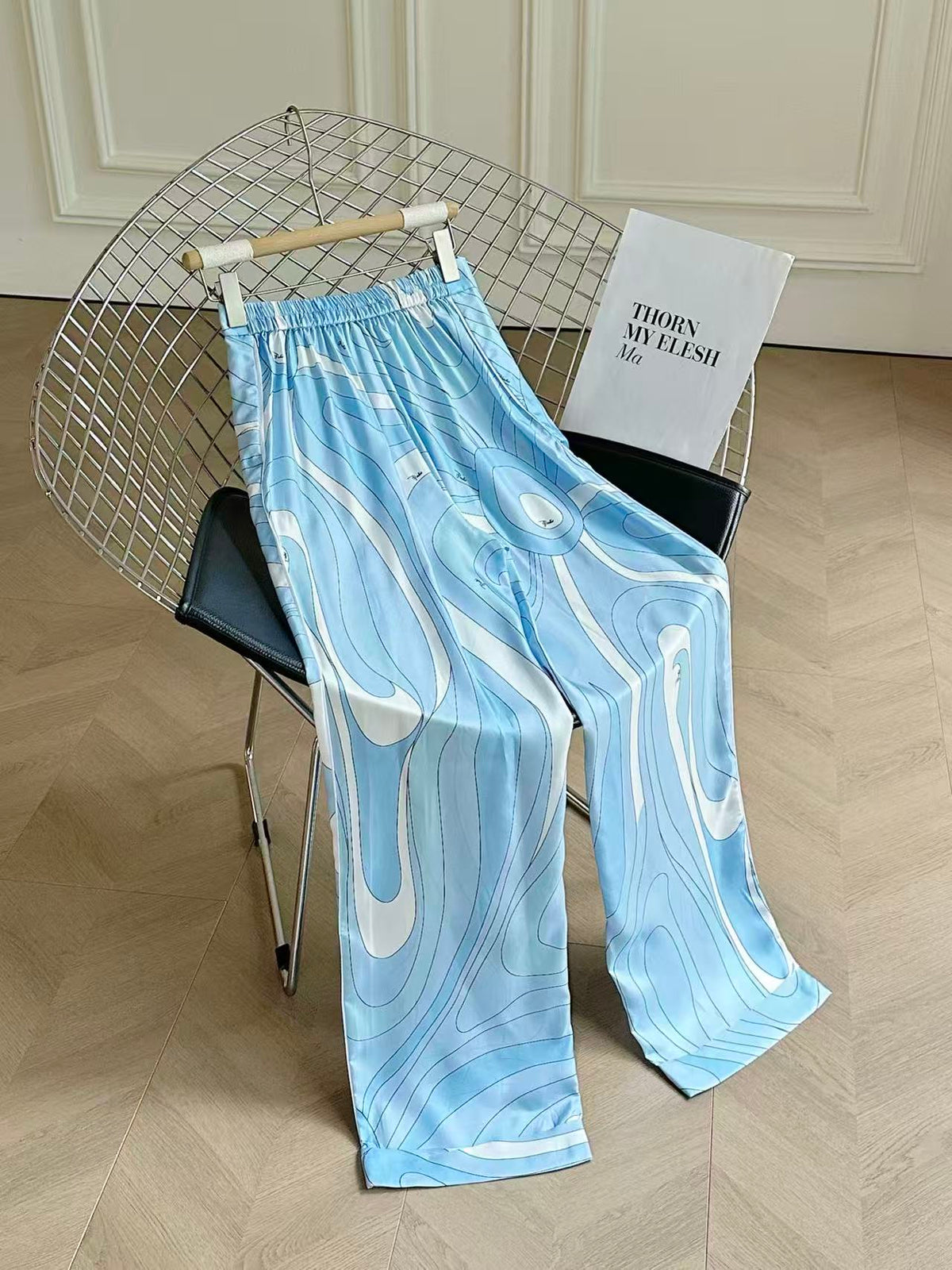 Pucci 26s Marmo-Print Shirt Pant Blue Silk