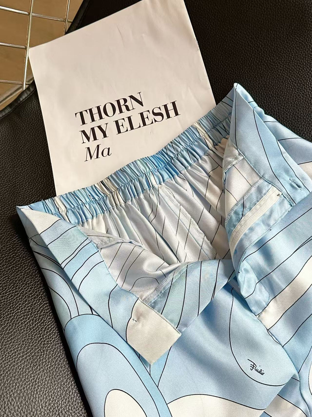 Pucci 26s Marmo-Print Shirt Pant Blue Silk