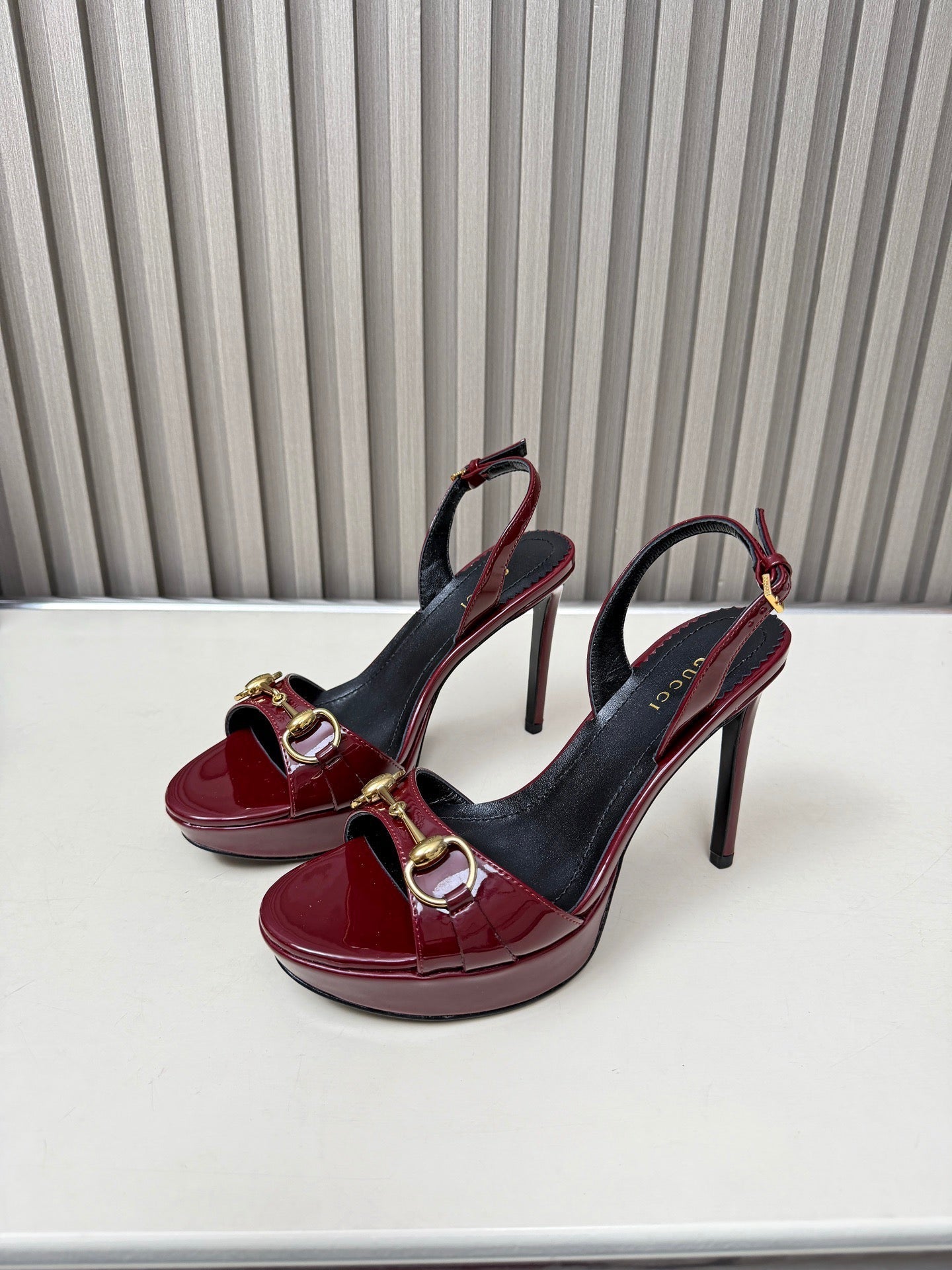 GG 26s Donna Platform Sandal 8cm Burgundy Patent Leather