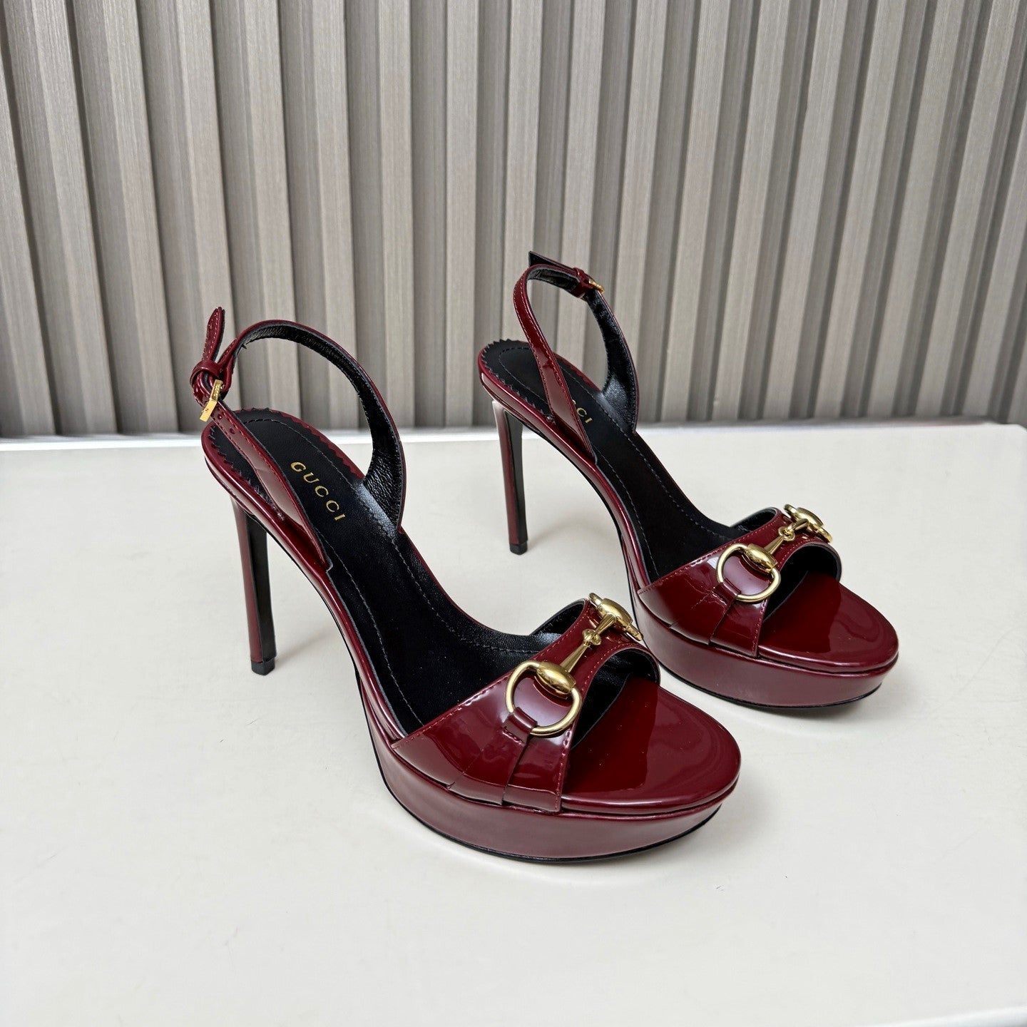 GG 26s Donna Platform Sandal 8cm Burgundy Patent Leather