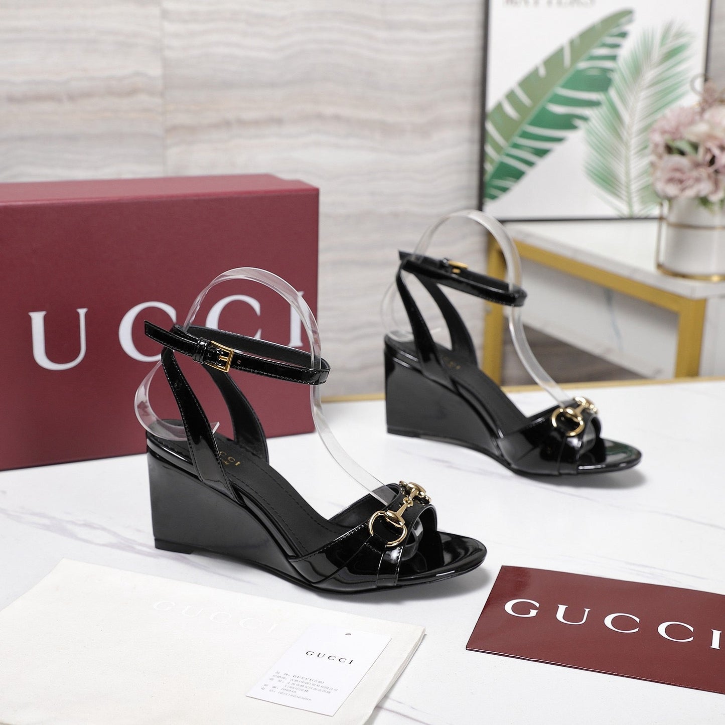 GG 26s Donna Wedge Sandal 8cm Black Patent Leather