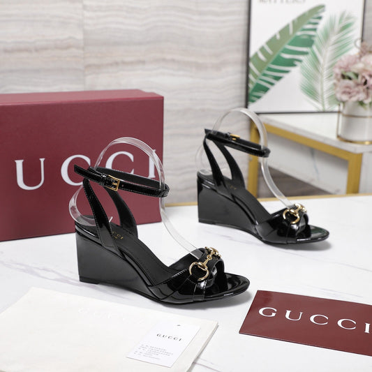 GG 26s Donna Wedge Sandal 8cm Black Patent Leather