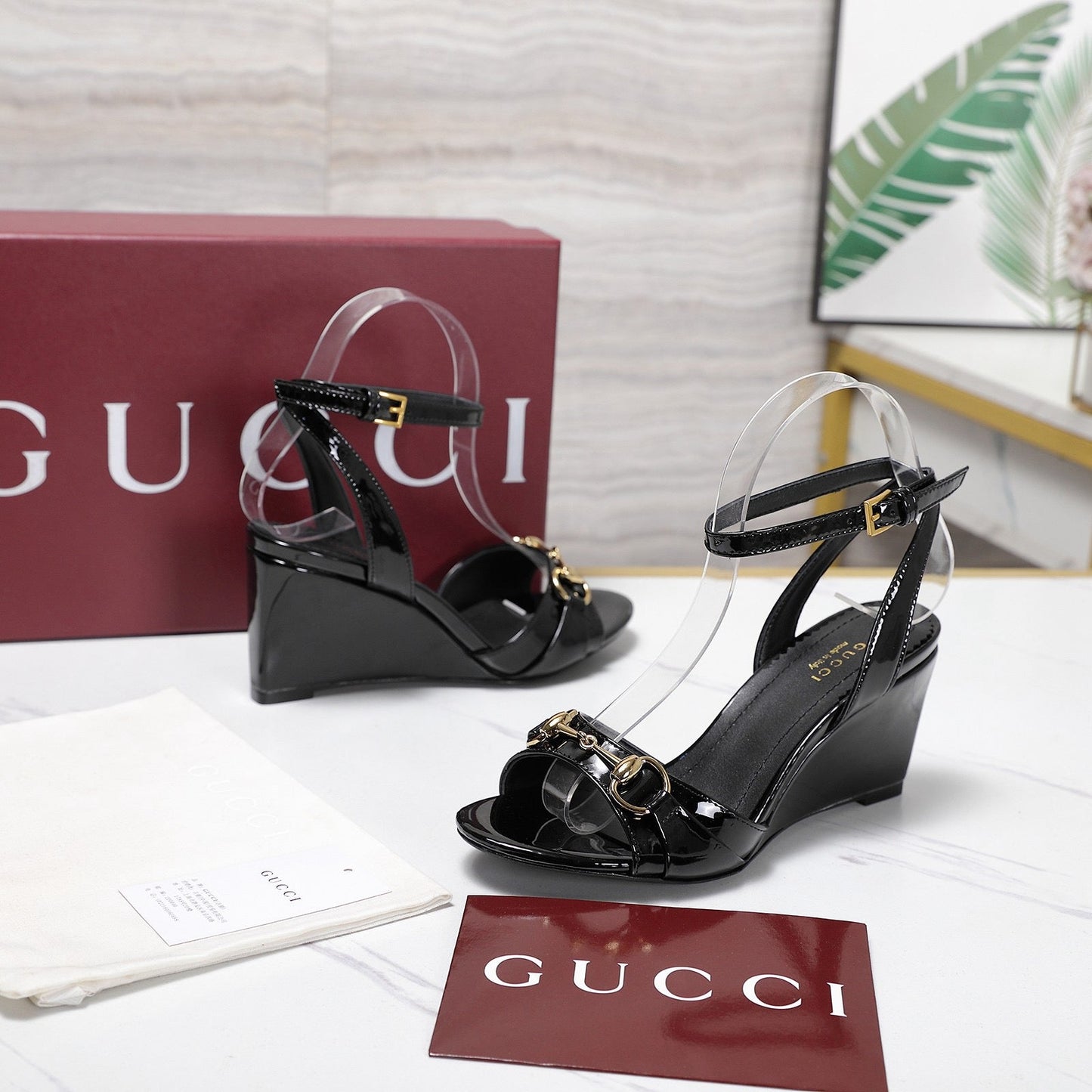 GG 26s Donna Wedge Sandal 8cm Black Patent Leather
