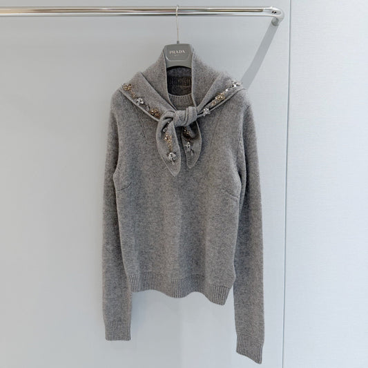 Prad Short-Sleeved Sweater With Scarf Camel Brown Cashmere