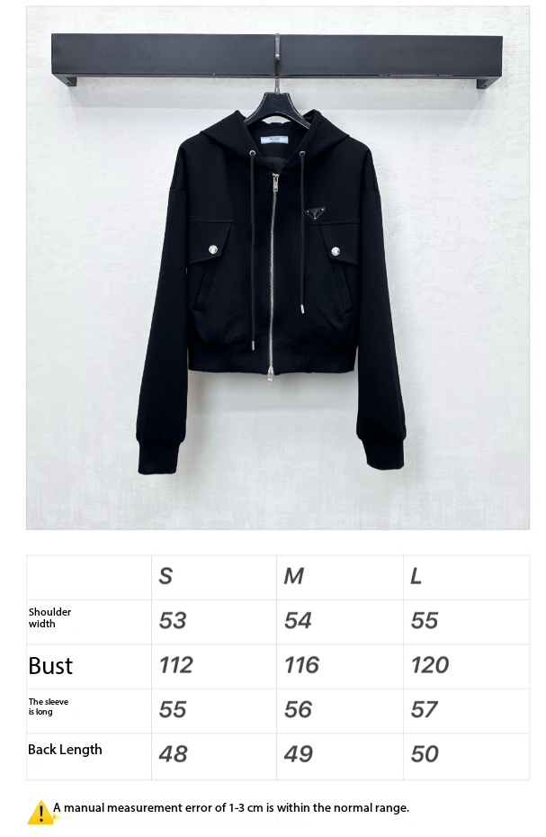 Prada Hooded Zip-up Jacket Black Polyester Cotton 351882