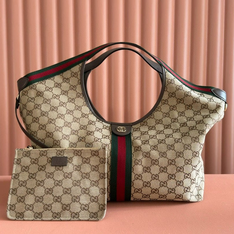 Gucci Giglio Large Tote Bag Beige And Dark Brown Canvas