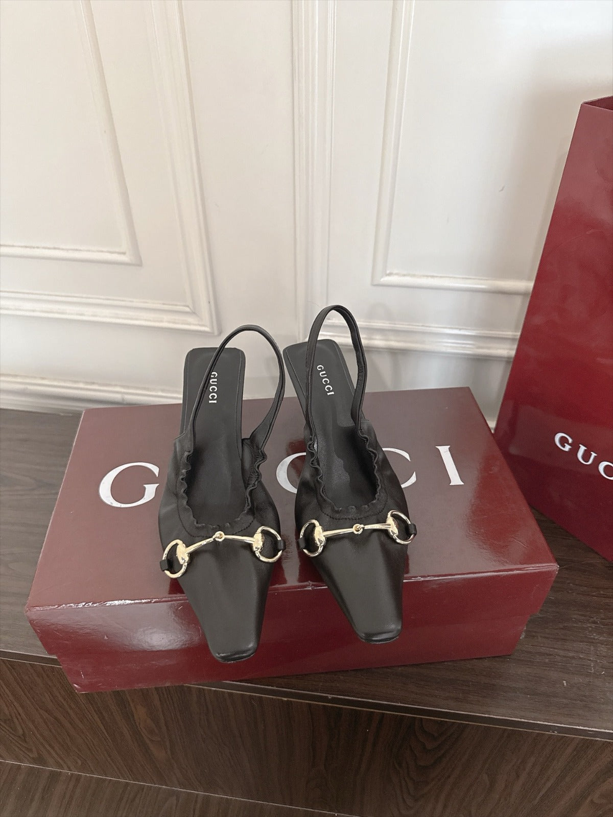 GG 26s Vittoria Slingback Pump With Elastic Black Soft Nappa Leather