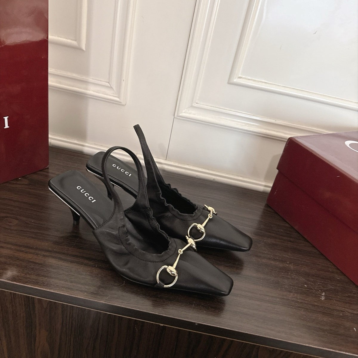 GG 26s Vittoria Slingback Pump With Elastic Black Soft Nappa Leather