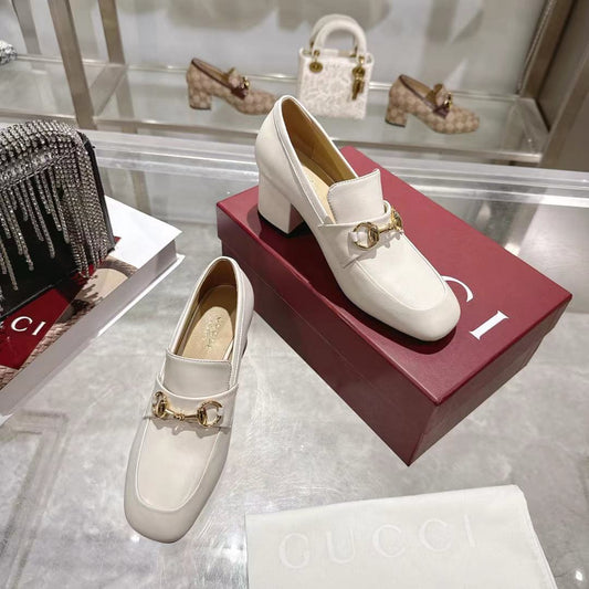 GG Women's Loafer Pump 55mm Horsebit Ivory  Soft Cowhide 502607