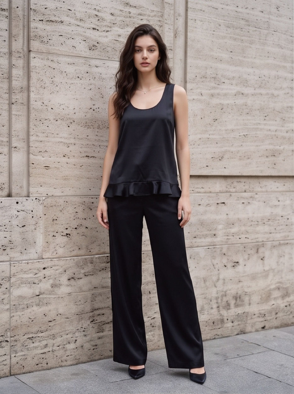 YSL 26s Wide-Leg Trousers Black Silk 408687