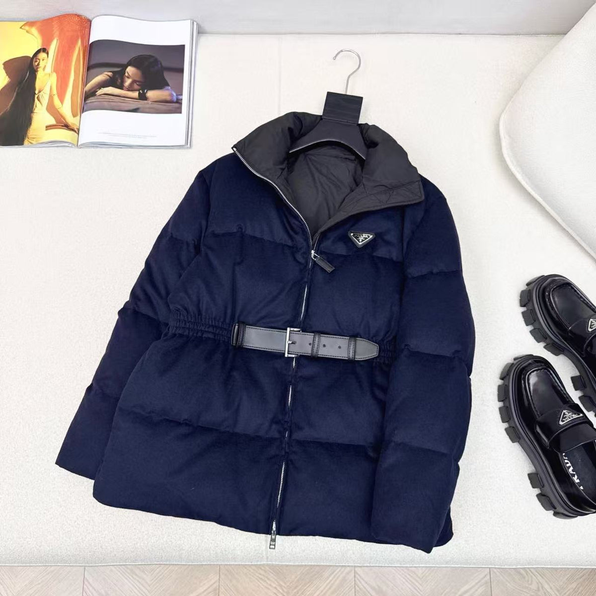 Prada Loden Down Jacket Navy Blue Cashmere
