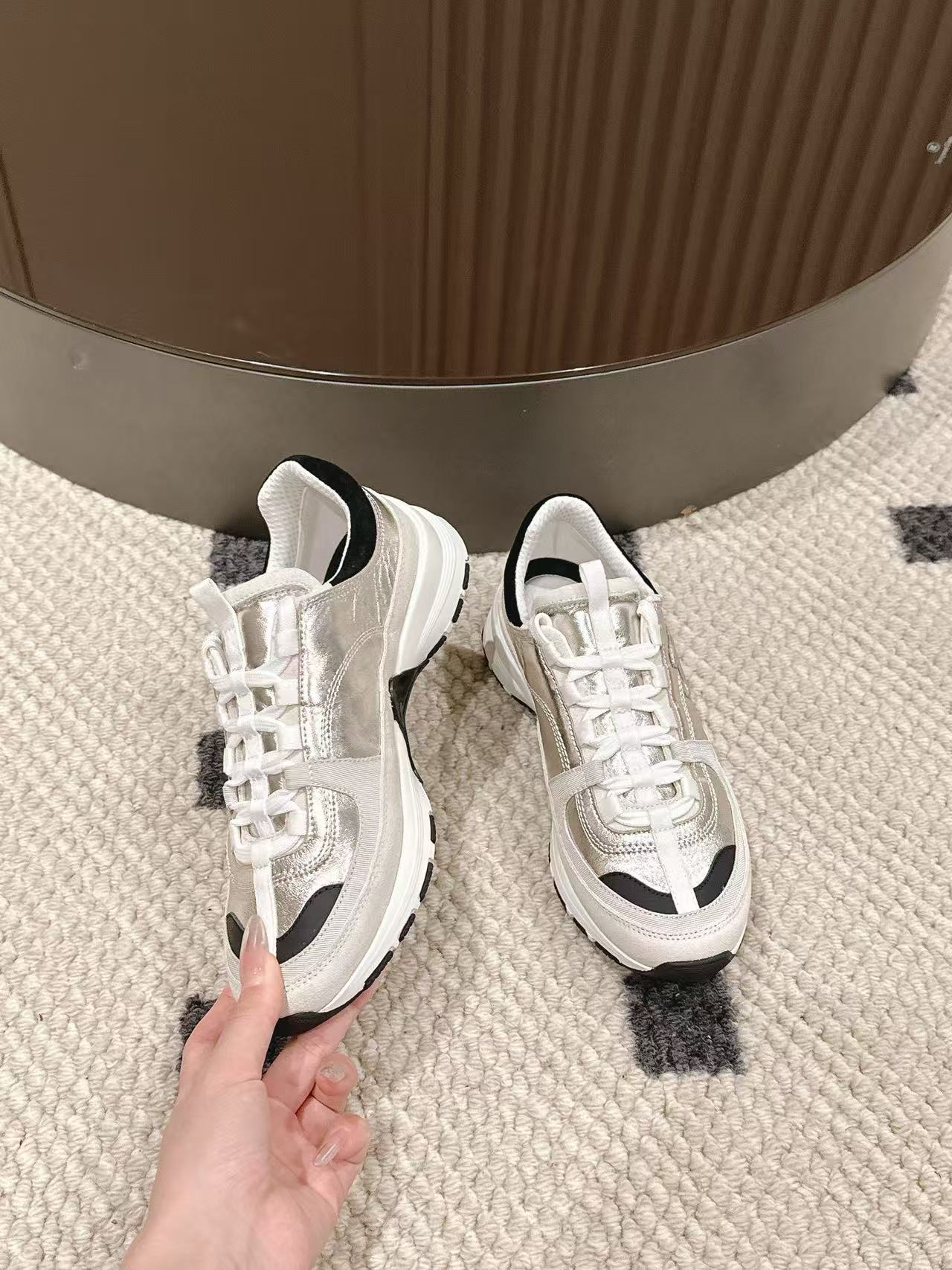 CC Métiers d’art Trainers Black Sliver Laminated & Suede Calfskin