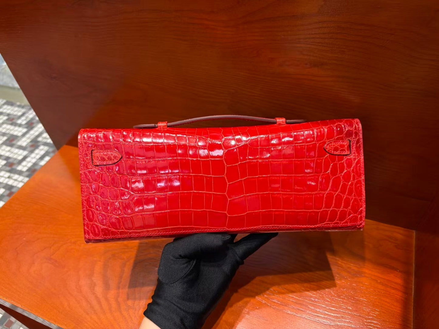 HM Kelly Cut 31cm Red Patent Crocodile Leather