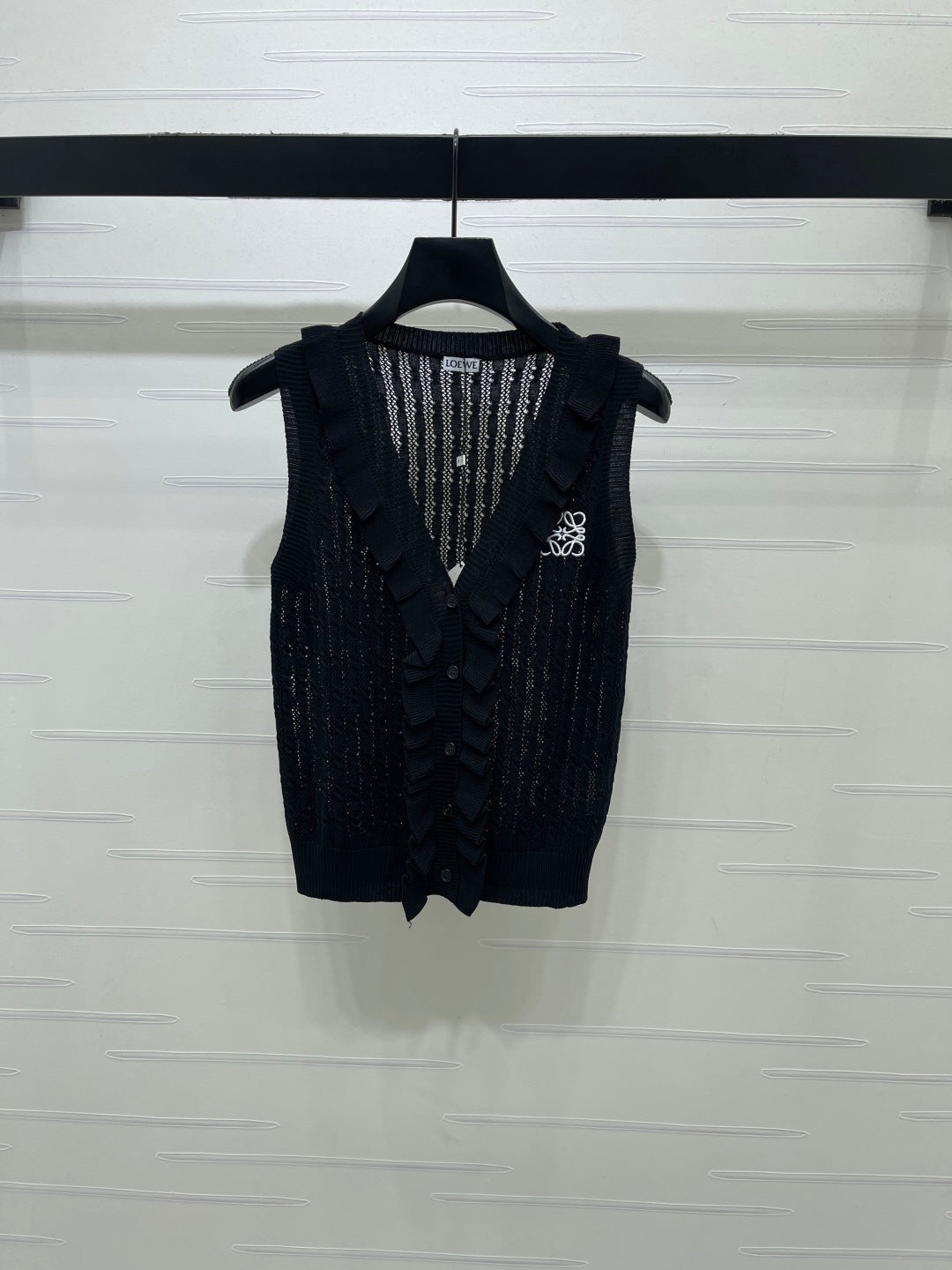 Loew Ruffled Knit V-neck Vest in Wool