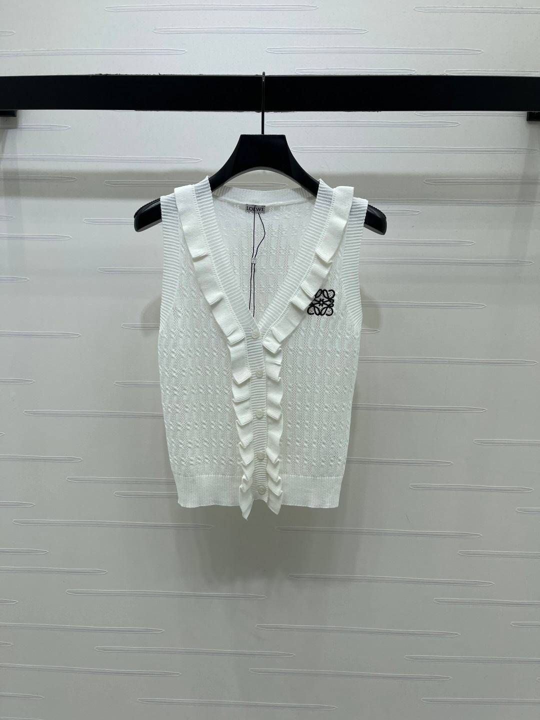 Loew Ruffled Knit V-neck Vest in Wool